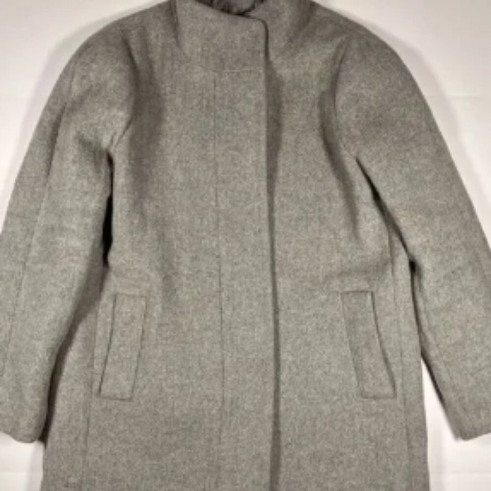 J. Crew Wool Blend Lined Stand Collar Full Zip Preppy City Coat Grey Size 14 EUC